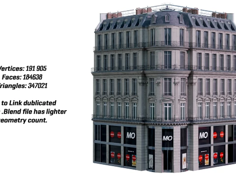 Parisian Haussmann Corner Building 3D Model