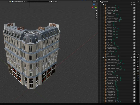 Parisian Haussmann Corner Building 3D Model