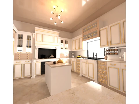 Modern Minimalist Kitchen Cabinet Set 3D Model