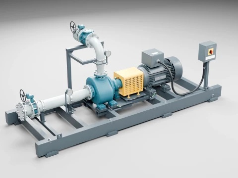 Industrial Centrifugal Pump Skid 45kW Rigged Animated PBR 3D Model