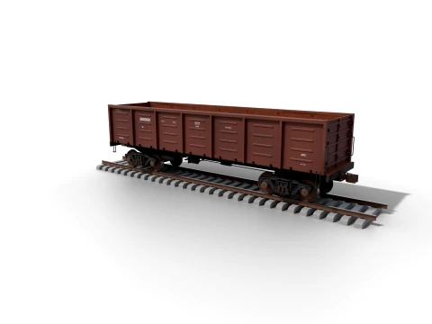 Soviet Gondola Railway Car 12-532 Style with 18-100 Bogies - Realistic PBR 3D Model