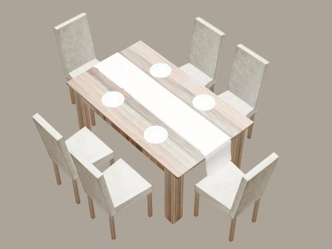 Lumina Dining Table Set - 6 Seater Modern Dining Room Collection 3D Model