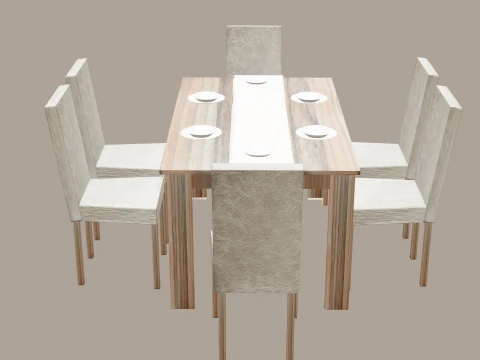 Lumina Dining Table Set - 6 Seater Modern Dining Room Collection 3D Model