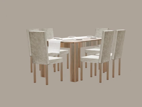 Lumina Dining Table Set - 6 Seater Modern Dining Room Collection 3D Model