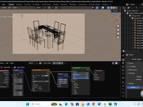 Lumina Dining Table Set - 6 Seater Modern Dining Room Collection 3D Model