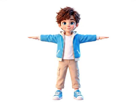 Stylized Cartoon Boy Kid Character Rigged and Animated Game Ready 3D Model