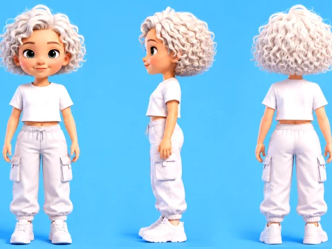 Stylized Cartoon Girl Kid Character Fully Rigged Animated Modelo 3D
