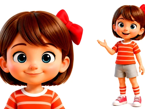 Cute Cartoon Girl Kid Character Rigged And Animated 3D Модель