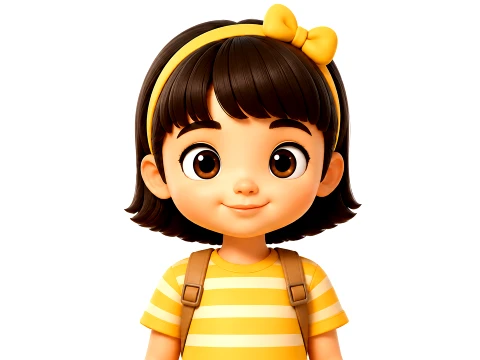 Stylized Toon Girl Character Cute Cartoon Kid Rigged and Animated 3D Model
