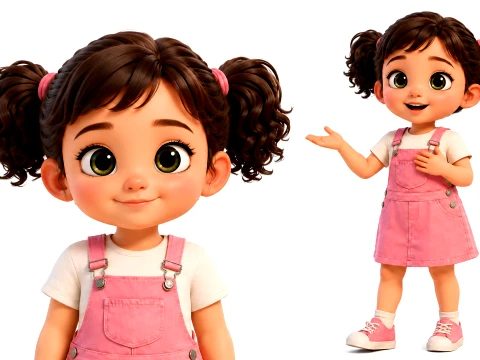 Stylized Toon Girl Kid Character Rigged 3D Cartoon Child Modèle 3D