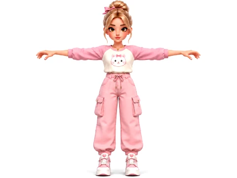 Cute Stylized Female Character Rigged Animated 3D Model