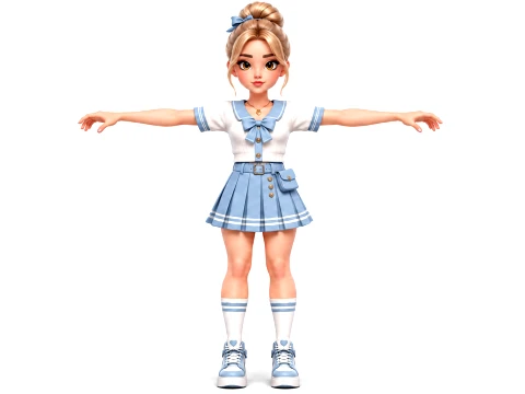 Stylized Student Girl Character Rigged Animated Girl 3D Model