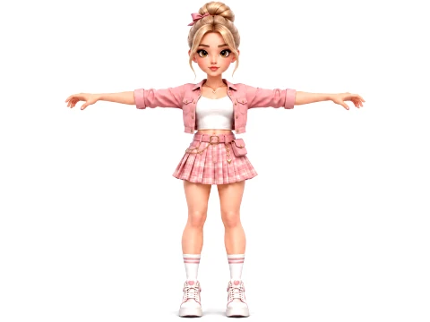 Cute Stylized Female Character Rigged Animated 3D Model