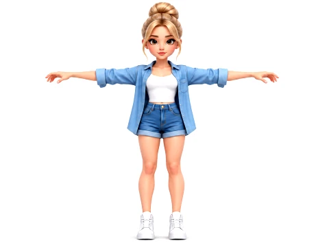 Stylized Female Character Casual Girl Rigged Animated 3D Model