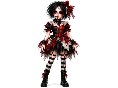Gothic Voodoo Doll 3D Character Rigged Horror Girl Game Ready 3D Model
