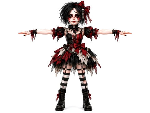 Gothic Voodoo Doll 3D Character Rigged Horror Girl Game Ready 3D Model