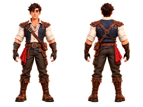 Male Adventurer Character Rigged Fantasy RPG Hero Game Ready 3D Model