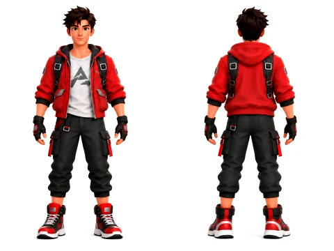 Stylized Male Hero Character with Red Jacket Rigged 3D Character Game Ready 3D Model
