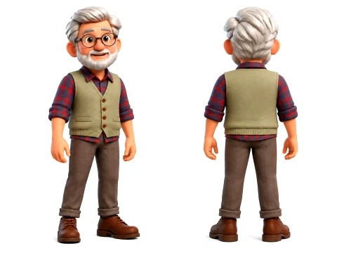 Stylized Elderly Man 3D Character Rigged Animated Grandpa 3D Model