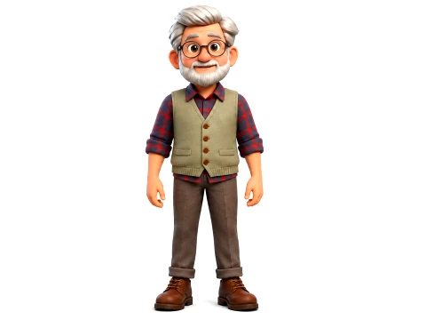 Stylized Elderly Man 3D Character Rigged Animated Grandpa 3D Model