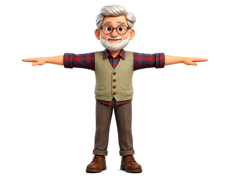 Stylized Elderly Man 3D Character Rigged Animated Grandpa 3D Model
