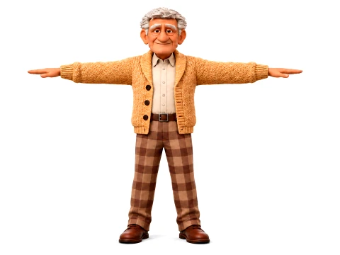 Stylized Old Man 3D Character Rigged and Animated Grandfather 3D Model