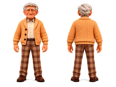 Stylized Old Man 3D Character Rigged and Animated Grandfather 3D Model