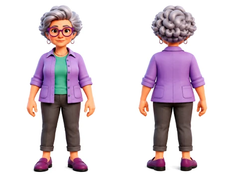 Stylized Elderly Woman 3D cartoon Character Rigged and Animated Mother Model 3D
