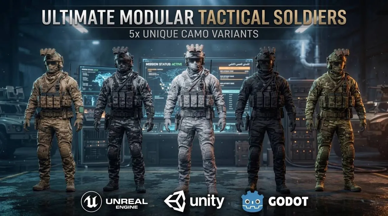 Modern Tactical Soldier Pack - 5 Character Variants Rigged Animated PBR Game Ready 3D Model .c4d .max .obj .3ds .fbx .stl .blend 