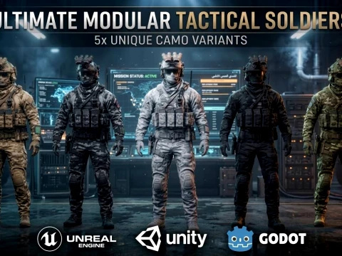 Modern Tactical Soldier Pack - 5 Character Variants Rigged Animated PBR Game Ready 3D Modell
