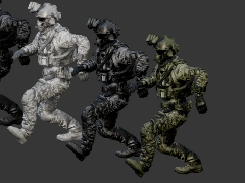 Modern Tactical Soldier Pack - 5 Character Variants Rigged Animated PBR Game Ready 3D Model