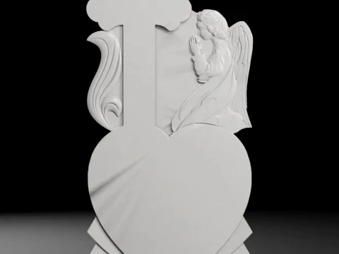 Cross with Heart and Cherub on Top - Tombstone STL for CNC 3D Print Model