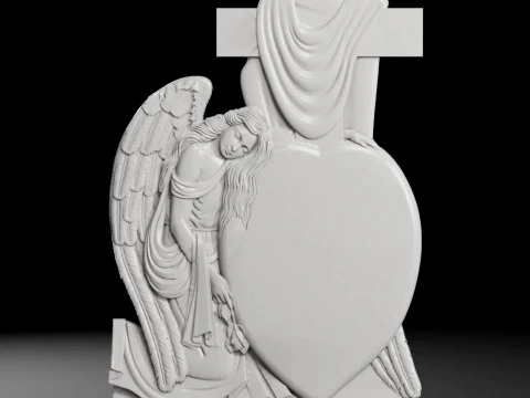 Angel with Rose and Cross - Tombstone STL for CNC 700x1250mm 3D Print Model