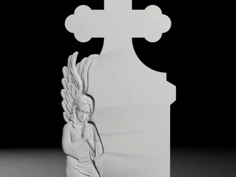 Cross with Kneeling Angel - Tombstone STL for CNC 600x1300mm 3D Print Model