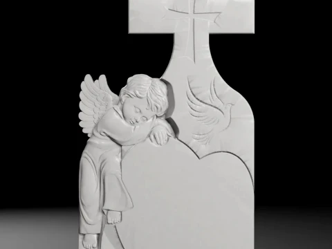 Cherub and Heart - Tombstone STL for CNC 700x1400mm 3D Print Model