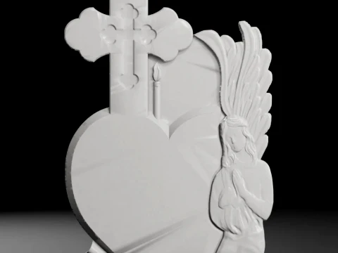Cross with Heart and Praying Angel - Tombstone STL for CNC 3D Принт Модель