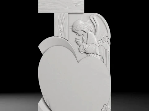 Cross with Heart and Cherub - Tombstone STL for CNC 600x1300mm 3D Print Model