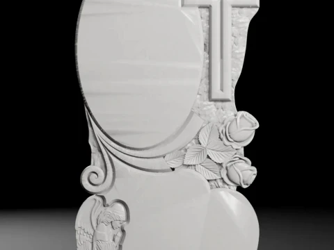 Cross with Rose and Angel - Tombstone STL for CNC 650x1250mm 3D Print Model