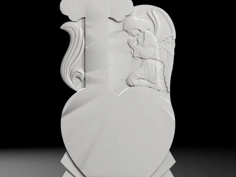 Cross with Cherub Heart and Rays - Tombstone STL for CNC 3D Print Model