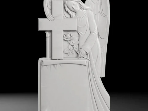 Angel with Scroll and Rose - Tombstone STL for CNC 600x1300mm 3D Print Model