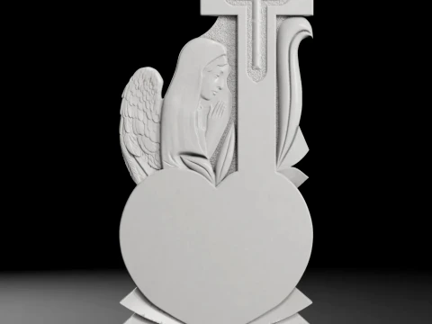 Cross with Angel and Heart - Tombstone STL for CNC 550x1300mm 3D Print Model