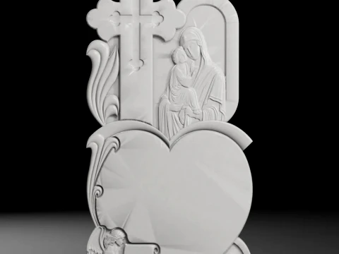 Semi-Trefoil Cross with Cherub and Rose - Tombstone STL for CNC 3D Print Model