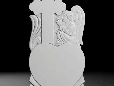 Cross with Heart Cherub and Rays - Tombstone STL for CNC 3D Print Model