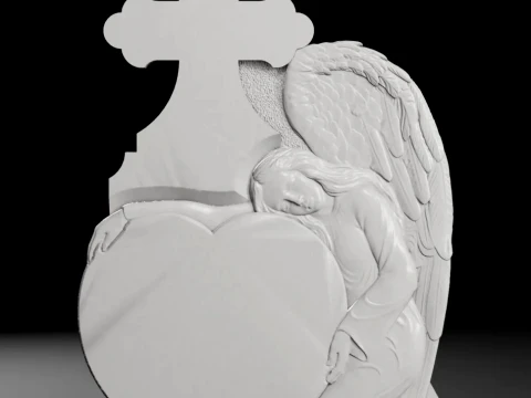 Cross with Heart and Angel - Tombstone STL for CNC 800x1200mm 3D Print Model