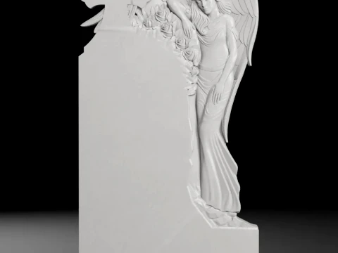 Cross with Angel and Roses - Tombstone STL for CNC 700x1400mm 3D Print Model