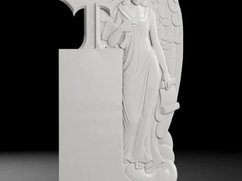 Angel and Pointed Cross - Tombstone STL for CNC 700x1450mm 3D Print Model