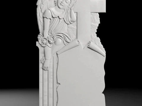 Cross with Cherub and Scroll - Tombstone STL for CNC 600x1300mm 3D Print Model