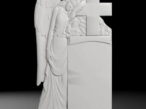 Angel with Rose and Scroll - Tombstone STL for CNC 700x1400mm 3D Print Model