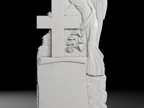 Cross with Angel and Scroll - Tombstone STL for CNC 600x1300mm 3D Print Model