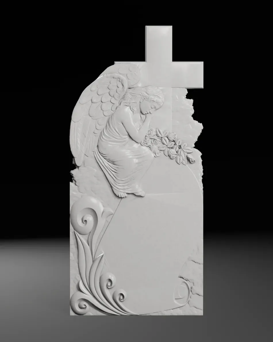 Cross with Angel on Top and Scroll - Tombstone STL for CNC 3D Print Model .c4d .max .obj .3ds .fbx .stl .blend 